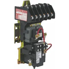 This mechanically held lighting contactor from SQUARE D features 6 poles, a coil voltage of 277V AC, and a rated current of 30 A. It is designed for remote switching of lighting circuits in commercial and industrial buildings, controlling large banks of lights or other non-motor loads. The mechanically held design maintains its state without continuous coil power.