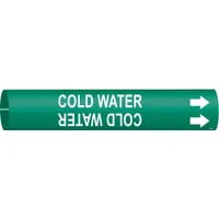 Pipe Marker: Cold Water, Green, White, Fits 2 1/2 to 3 7/8 in Pipe O.D., 1 Pipe Markers, With Arrows (MPN 4029-C)