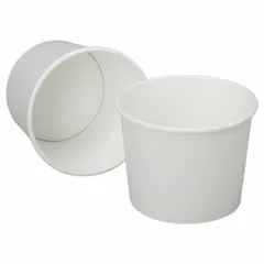 Round paper containers suitable for serving hot beverages in breakrooms, cafeterias, and similar settings. Each pack contains 500 units. Not microwave safe.