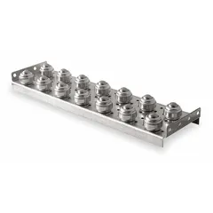 This steel ball transfer insert enables multidirectional movement of conveyed items on light- and medium-duty conveyors. It is used in material handling lines where items need to change direction or be rotated manually. The insert has a 5-7/8 in overall length and a 75 lb ball load capacity.