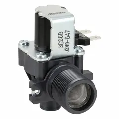 This water valve controls water flow into ice machines, ensuring proper ice production. It is used as a replacement part in commercial ice makers for food service and hospitality settings.