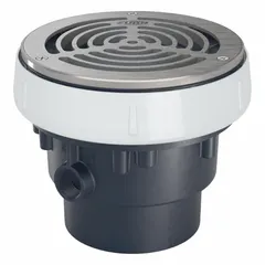 This ZURN floor drain is made of PVC with a solvent weld connection for 4-inch nominal pipe size. It features a 6-inch stainless mesh screen grate and is height adjustable. The silver finish suits commercial and industrial drainage applications where debris capture is required.