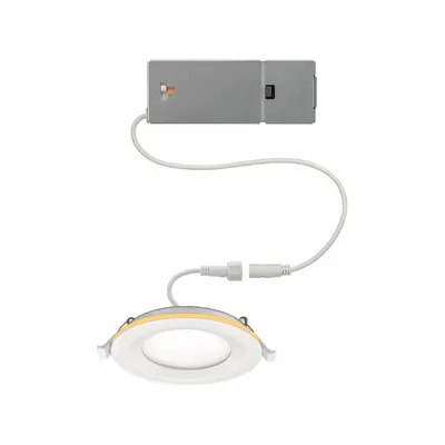 ETI Recessed Down Light: 4 in Dia, 650 lm, 2700K/3000K/3500K/4000K/5000K, 9.64 W - Low-Profile Canless Downlights with Nightlight