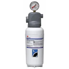 This high-flow filtration system is designed for ice machine and refrigerator applications. It uses polyphosphate filter media to reduce objectionable tastes. The unit has a flow rate of 2.1 gpm and an overall height of 14 7/8 inches.