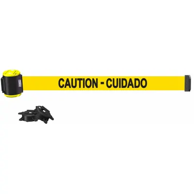 BANNER STAKES Magnetic Wall Mount Barrier: Magnet, 15 ft Belt Lg, Bilingual Messaging - Magnetic-Mount Retractable Belt Barriers