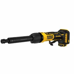This cordless die grinder operates on a 20V DC system and features a brushless motor for efficient performance. It has a straight rat tail grip and a paddle switch for control, with a maximum speed of 500 RPM. Suitable for grinding, deburring, and surface finishing in metalworking and fabrication tasks.
