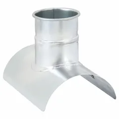 This branch fitting connects a secondary duct to a main 8-inch diameter duct at a 90° angle. It is used in ventilation and material handling systems to redirect airflow. The 14-inch overall length provides clearance for secure clamping.