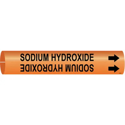 BRADY Pipe Marker: Sodium Hydroxide, Orange, Black, Fits 1 1/2 to 2 3/8 in Pipe O.D. - Sodium Hydroxide Snap-On Pipe Markers