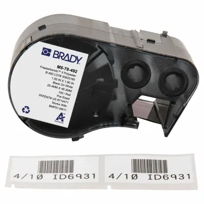 BRADY Combined Label and Ribbon Cartridge: Rectangle, 1 29/32 in x 1 in, Cryogenic Polyester - Brady Thermal Transfer Precut Label Roll Cartridges