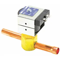 This refrigerant solenoid valve is used in HVACR systems to control refrigerant flow. It provides on/off regulation in liquid and suction lines of refrigeration and air conditioning circuits.