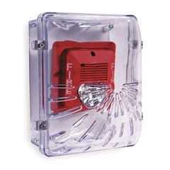 Clear polycarbonate guard designed for indoor wall-mounted horn/strobe appliances. Water resistant with surface mount installation. Includes mounting hardware. Overall depth 8 1/2 in. 3 Year Guarantee.