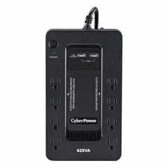 Single-phase standby UPS providing battery backup and surge protection for connected equipment. Rated 625 VA with 120 V AC input and output via a 5-15P plug. Suitable for protecting desktop computers, networking devices, and point-of-sale systems in office and light industrial settings.