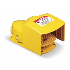 The SQUARE D 9002AW124 is a single-pedal foot switch from the 9002AW Series, featuring momentary action and DPDT contact configuration. It is electrically corded and includes a foot guard for operator safety. This switch is suited for industrial control applications requiring hands-free, guarded pedal operation, such as machine activation or conveyor controls.