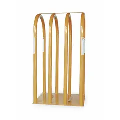 This 4-bar safety cage is designed for inflating heavy-duty truck tires. It weighs 146 lb and has an overall height of 43 1/2 in, providing a secure enclosure to contain tire debris in case of rupture. Suitable for use in workshops, fleet maintenance, and tire service centers.