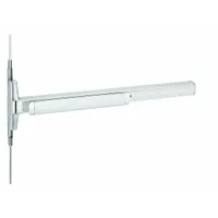 Chrome-finished concealed vertical rod exit device with touchbar style. ADA compliant. Suitable for doors up to 3 ft wide. Used in commercial buildings requiring code-compliant egress