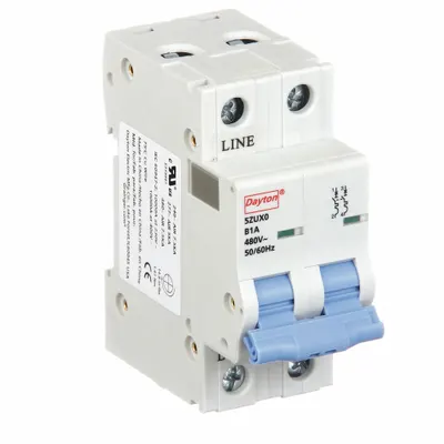 Dayton Supplementary Protector: 1 A Amps, 7.5kA at 480V AC, Screw Clamp, NDB2-63 - B-Curve, 2-Pole UL1077 DIN Rail-Mount Supplementary Protectors