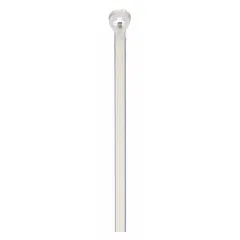 Natural nylon cable tie for indoor bundling and securing wires and cables. Features fine adjustment mechanism for precise tightening without over-cinching. Nominal length 8 in, maximum bundle diameter 2 in, width 0.1 in. Pack of 1,000. Not for outdoor use.