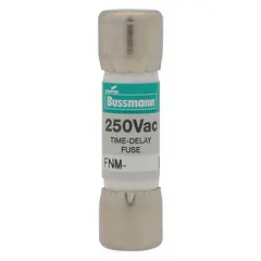 Midget, time-delay, non-indicating fuse rated 12 A at 250 V AC. Dimensions: 13/32 in x 1 1/2 in. Provides overcurrent protection for circuits with inductive loads, such as motor starters and control transformers, where temporary inrush currents occur.