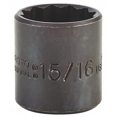 PROTO Socket: SAE, 3/8 in Drive Size, 15/16 in Socket Size, 12-Point, Std, Black Oxide - 3/8" Drive Hand Sockets