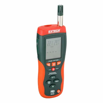 EXTECH Psychrometer with Infrared Thermometer: Onboard, 10 in x 2.9 in x 2 in - Infrared Temperature & Humidity Meters