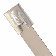 316 stainless steel cable tie for bundling wires, cables, or hoses in demanding environments. Features a ball lock mechanism for secure fastening. Nominal length 8 in, maximum bundle diameter 2 in, width 0.47 in. Silver finish. Pack of 50.