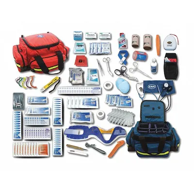 EMI Response Kit: 116 Components, Nylon, Bag, Orange, Medication Included - Duffel Bag Trauma Kits