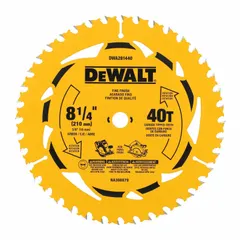 Carbide circular saw blade with 8-1/4 in diameter, 40 teeth, 0.09 in kerf, and 5/8 in arbor. Designed for cutting lumber, plywood, and composite wood materials in framing, decking, and general construction.