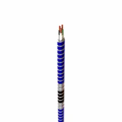 This low-profile metal-clad cable features two 12 AWG copper conductors with galvanized steel armor, supplied in a 250 ft length. It is used for branch-circuit wiring in commercial and industrial buildings, providing mechanical protection for exposed or concealed installations in dry locations.