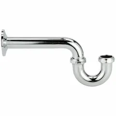 This ZURN P-trap is made of zinc with a chrome-plated finish, designed for 1-1/4 in nominal pipe size. It has an overall length of 11-1/4 in and includes an escutcheon. Used in sink and lavatory drain lines to prevent sewer gases from entering the building.
