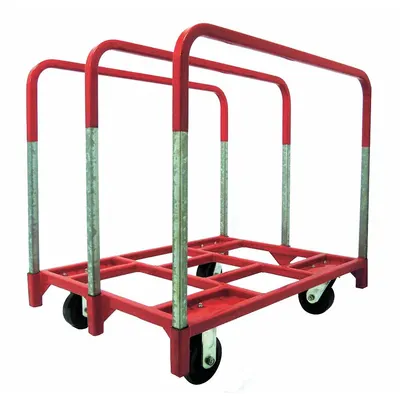 Dayton Panel Truck: 2,400 lb, Gray/Red, 38 1/2 in L x 27 1/2 in W x 34 in H Deck - Single-Height Vertical Panel Trucks with Nonmarring Adjustable Rails