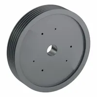 Cast-iron V-belt pulley with 5 grooves, 27.4 in outside diameter, and 27 in pitch diameter (C). Bushed bore type F. Designed for C or CX belt sections. Used in power transmission systems to transfer rotational motion between shafts via V-belts