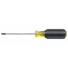 This screwdriver features a T15 Torx tip and a 4-inch steel shank. The cushion grip handle provides comfort during extended use. Suitable for driving and removing Torx fasteners in general maintenance and assembly tasks.