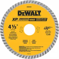 DEWALT Diamond Saw Blade: Masonry, 4 1/2 in Blade Dia., 7/8 in Arbor Size, Wet/Dry, Better, Turbo (MPN DW4701)