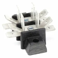 This terminal block is a replacement part for Cres Cor ovens. It provides a secure electrical connection point within the equipment for power distribution to heating elements and controls.