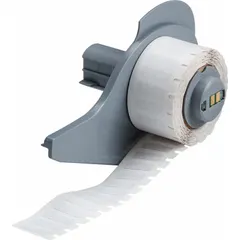 Polyimide, white gloss label roll. Size: 21/32 in x 13/64 in. Compatible with BMP71 printer series. Used for industrial identification of equipment, components, and wiring.