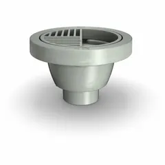 Round floor sink with grate in polished bronze finish. Overall width 11-1/8 in. Designed for commercial drainage applications to collect and direct wastewater from tiled or concrete floors into the plumbing system.