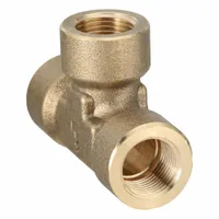 This threaded pipe tee is used to split or combine fluid flow in high-pressure piping systems. Constructed from C37700 brass, it has a 3/8 in x 3/8 in x 3/8 in configuration and a maximum operating pressure of 1,000 psi. The fitting measures 2 7/16 in in length