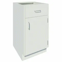 This steel base cabinet from INSTOCK measures 18 inches wide, 22 inches deep, and 35-1/8 inches high. It features one drawer and one adjustable shelf for organized storage of tools, parts, and supplies in industrial settings such as workshops, warehouses, and maintenance facilities.