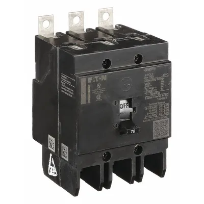 EATON Miniature Circuit Breaker: 70 A, 277/480V AC, Three Phase, 14kA at 277/480V AC - GHB Series, Bolt-On Eaton Cutler-Hammer Miniature Circuit Breakers