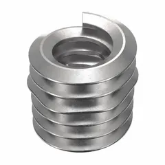 Free-running helical insert for repairing or reinforcing threads in metal components. #4-40 coarse thread, plain finish, 18-8 stainless steel. Tangless design eliminates need for tang removal. Tensile strength 200,000 to 250,000 psi. Supplied in 1,000-piece pack.