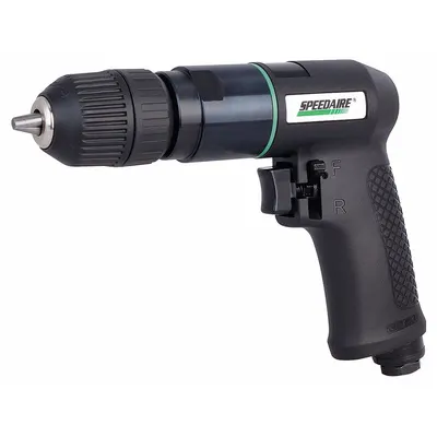 SPEEDAIRE Air-Powered Drill: 3/8 in Chuck, Medium Duty, 1,800 RPM, 0.5 hp, Keyless - Pistol-Grip Air-Powered Drills