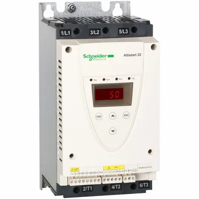 SCHNEIDER Soft Start: 230-440V AC, 42 A Output Current, With Bypass, IP20, 60/50 Hz - Schneider Altistart ATS 22