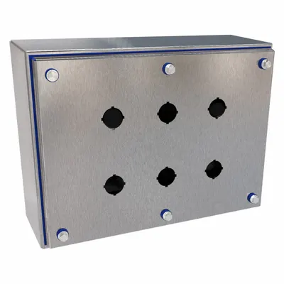 HAMMOND Push Button Enclosure: 22mm, 6 Holes, 304 Stainless Steel - Enclosures for 22mm Operators