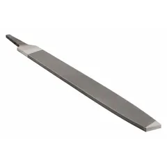 This tapered single-cut rectangular file features a bastard cut for general-purpose metal filing and deburring. With a 10-inch length without tang, 15/16-inch width, and 5/32-inch thickness, it is suited for smoothing edges, removing burrs, and shaping metal in machining, fabrication, and maintenance work.