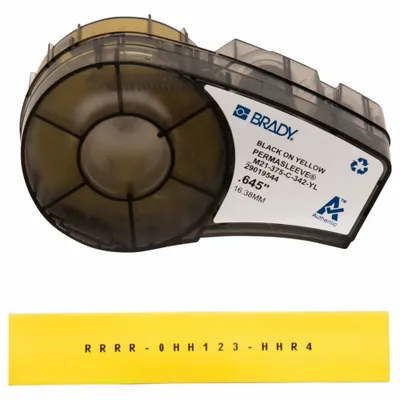 BRADY Sleeve Label: 21/32 in, Polyolefin, Yellow (Matte) - Brady Continuous Sleeve Label Roll Cartridges