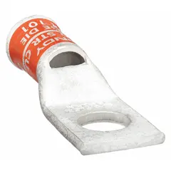 Copper one-hole compression lug for terminating 3/0 AWG stranded copper wire. Features a 3/8 in stud size and is designed for standard stranded wire types. Used in electrical panels, switchgear, and machinery connections requiring secure, low-resistance terminations.