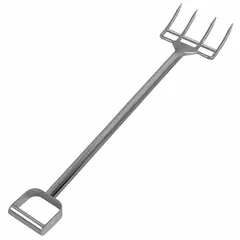 This reinforced hygienic fork features four tines with a 12-inch tine length and a 35 1/2-inch D-handle. It is FDA compliant and NSF certified for use in food processing environments where sanitation and durability are required.