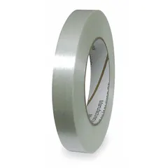 Heavy-duty strapping tape for bundling and securing loads in industrial packaging. 6 mil thickness, 1/2 in width, 180 ft length. White color. Part of Tape Series 52.