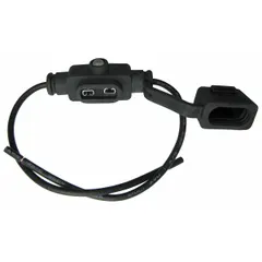 Single-pole in-line fuse holder with wire leads, rated for 32 V DC. Designed for use with 297 series fuses in low-voltage automotive circuits. Suitable for protecting wiring and components in vehicles, boats, and other DC electrical systems.