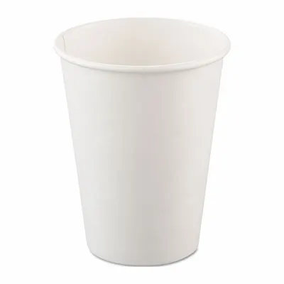 SOLO CUP Disposable Hot Cup: 12 oz Capacity, White, Paper, Unwrapped, Patternless - Paper Hot Cups